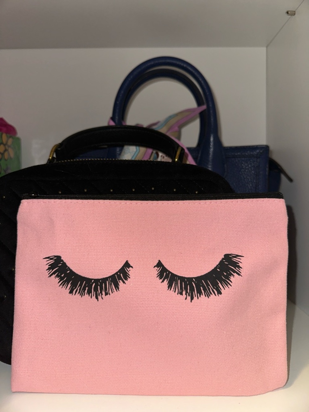 Makeup Pouch with Eyelash Print - Pink